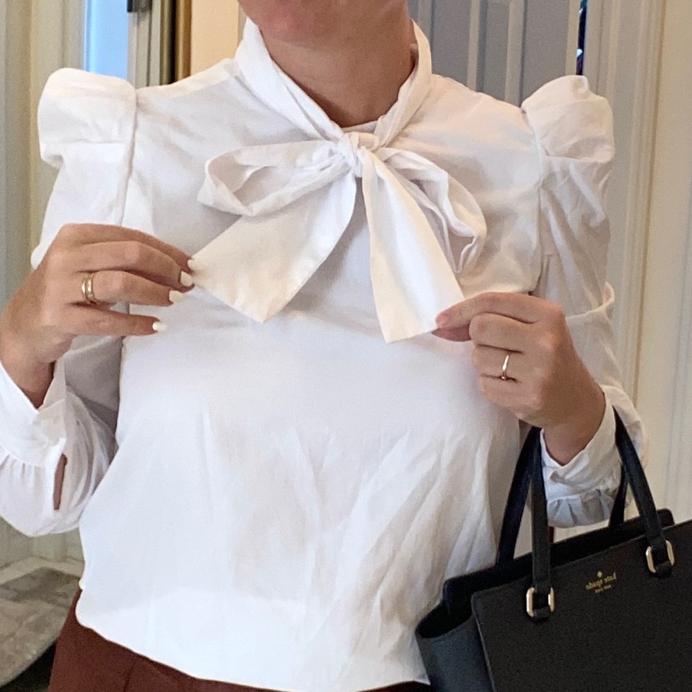 White Frenchy style blouse with puff sleeves M